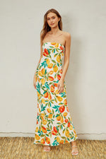 Gabbi Fruit Print Strapless Tie Back Maxi Dress