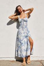 Raven Vintage Print Sweetheart Corset Midi Dress - Porcelain