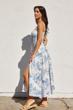 Raven Vintage Print Sweetheart Corset Midi Dress - Porcelain