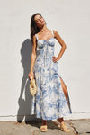 Raven Vintage Print Sweetheart Corset Midi Dress - Porcelain