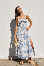Raven Vintage Print Sweetheart Corset Midi Dress - Porcelain