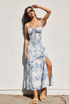 Raven Vintage Print Sweetheart Corset Midi Dress - Porcelain