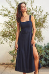 Ivania Belted Linen Maxi Dress - Navy