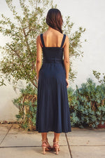 Ivania Belted Linen Maxi Dress - Navy