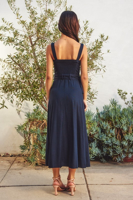 Ivania Belted Linen Maxi Dress - Navy