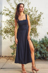 Ivania Belted Linen Maxi Dress - Navy