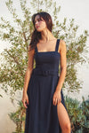Ivania Belted Linen Maxi Dress - Navy