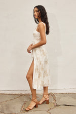 Ivania Sweetheart Floral Belted Linen Maxi Dress