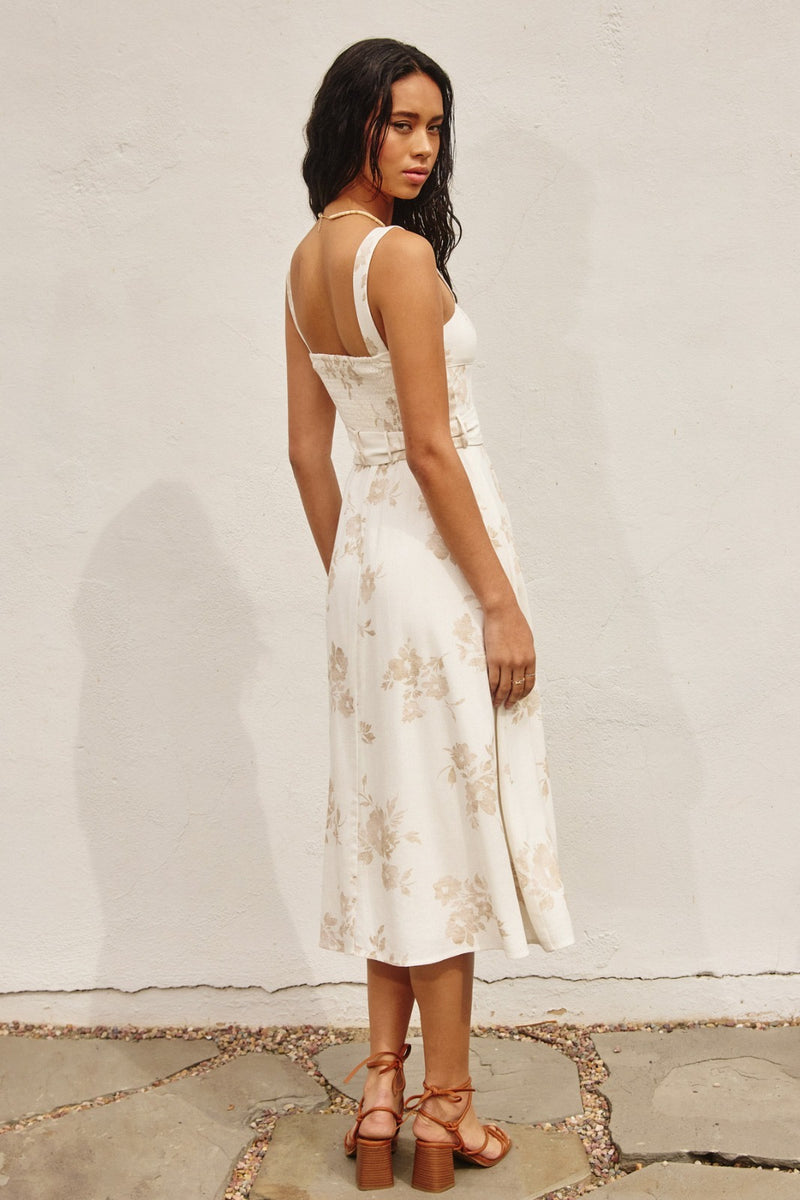 Ivania Sweetheart Floral Belted Linen Maxi Dress