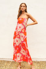 Felicity Strapless Tie Back Cowl Floral Maxi Dress