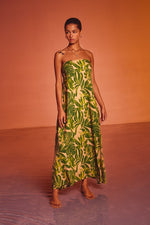 Nathalia Strapless Tie Back Tropical Maxi Dress