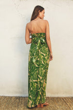 Nathalia Strapless Tie Back Tropical Maxi Dress
