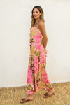 Nathalia Strapless Tie Back Maxi Dress - Pink/Green