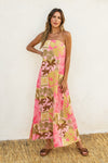 Nathalia Strapless Tie Back Maxi Dress - Pink/Green