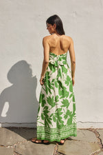 Nathalia Strapless Tie Back Maxi Dress - Green/Cream