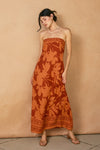 Nathalia Strapless Tie Back Maxi Dress - Rust/Orange