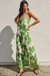 Nathalia Strapless Tie Back Maxi Dress - Green/Cream