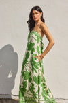 Nathalia Strapless Tie Back Maxi Dress - Green/Cream