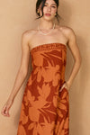 Nathalia Strapless Tie Back Maxi Dress - Rust/Orange