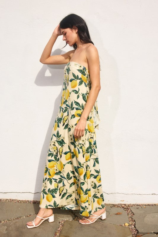 Nathalia Strapless Tie Back Maxi Dress - Lemon