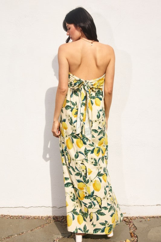 Nathalia Strapless Tie Back Maxi Dress - Lemon