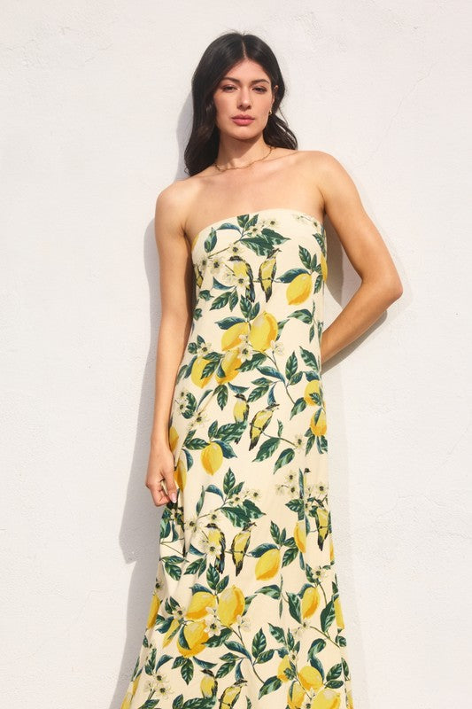 Nathalia Strapless Tie Back Maxi Dress - Lemon