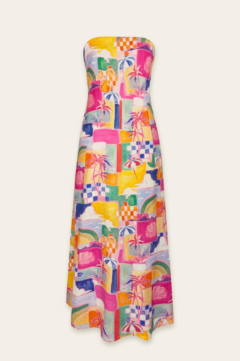 Nathalia Strapless Tie Back Maxi Dress - Pink Beach