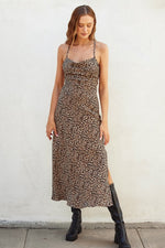 Nailea Leopard Print Cowl Neck Lace Up Back Maxi Dress