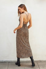 Nailea Leopard Print Cowl Neck Lace Up Back Maxi Dress