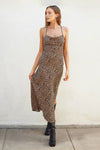 Nailea Leopard Print Cowl Neck Lace Up Back Maxi Dress