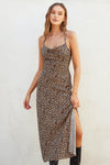 Nailea Leopard Print Cowl Neck Lace Up Back Maxi Dress