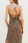 Nailea Leopard Print Cowl Neck Lace Up Back Maxi Dress