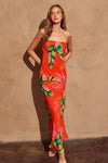 Gia Tropical Strapless Cowl Back Maxi Dress