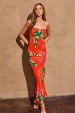 Gia Tropical Strapless Cowl Back Maxi Dress