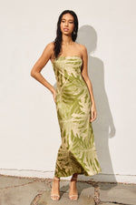 Gia Tropical Strapless Cowl Back Maxi Dress - Green/Cream