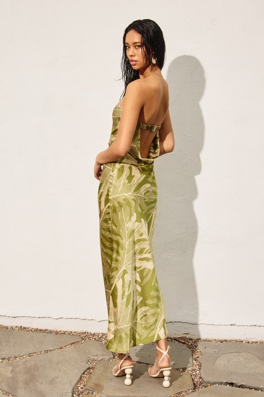 Gia Tropical Strapless Cowl Back Maxi Dress - Green/Cream