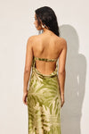 Gia Tropical Strapless Cowl Back Maxi Dress - Green/Cream