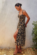 Mandy Floral Sweetheart Shoulder Tie Midi Dress