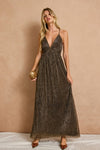 Marli Shimmer Plunging Cut Out Back Tie Maxi Dress