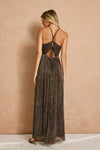 Marli Shimmer Plunging Cut Out Back Tie Maxi Dress