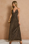 Marli Shimmer Plunging Cut Out Back Tie Maxi Dress