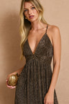Marli Shimmer Plunging Cut Out Back Tie Maxi Dress