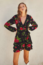 Lycia Long Sleeve Floral Waist Tie Mini Dress