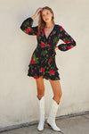 Lycia Long Sleeve Floral Waist Tie Mini Dress