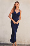 Jaylee Satin Cowl Back Slip Maxi Dress - Navy