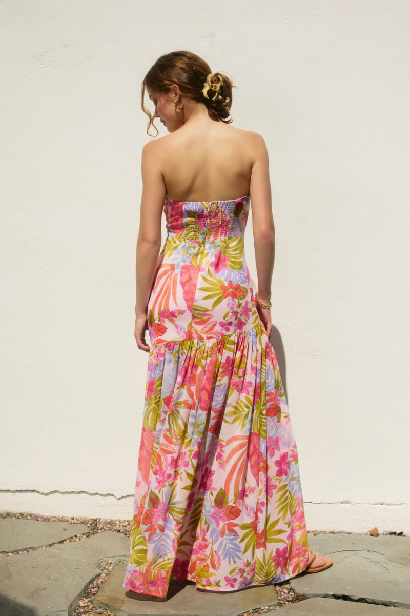 Morgan Floral Strapless Drop Waist Maxi Dress - Pink Floral
