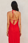 Darla Halter Open Back Side Slit Maxi Dress - Red