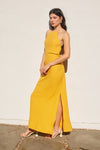 Darla Linen Halter Open Back Side Slit Maxi Dress - Marigold