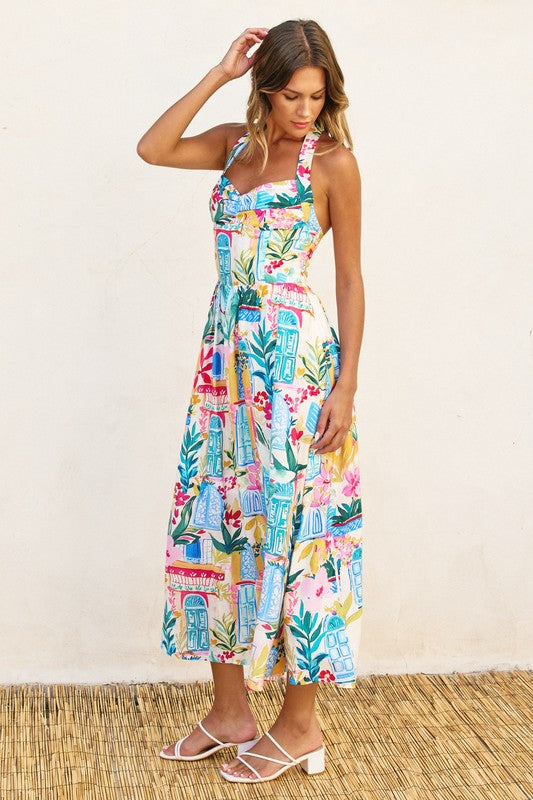 Haisley Bustier Fit & Flare Halter Maxi Dress