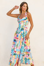 Haisley Bustier Fit & Flare Halter Maxi Dress